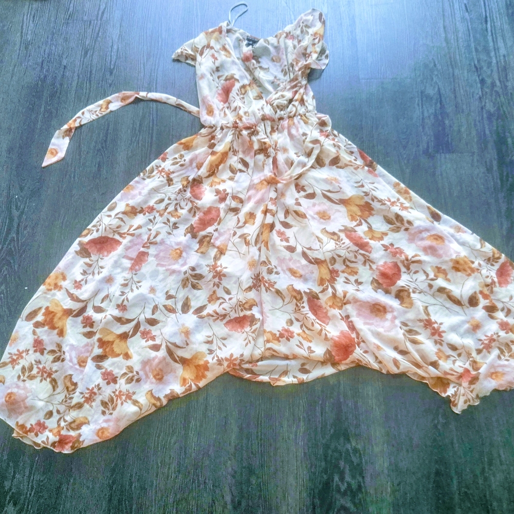 Floral Maxi Dress in Orange and Cream